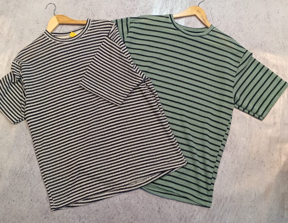 Remera Blanca Rayas negra Rayas Verde color 3 Cuotas Sin interes - Cod 139