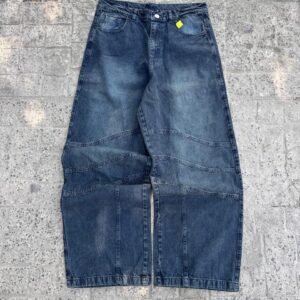 Jeans super baggy con curvas bordadas color azul oxido