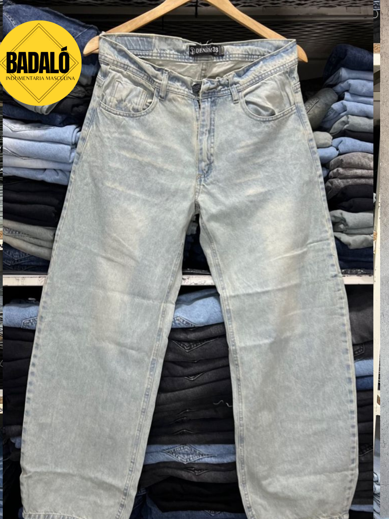 Pantalon baggy jean celeste claro gastado