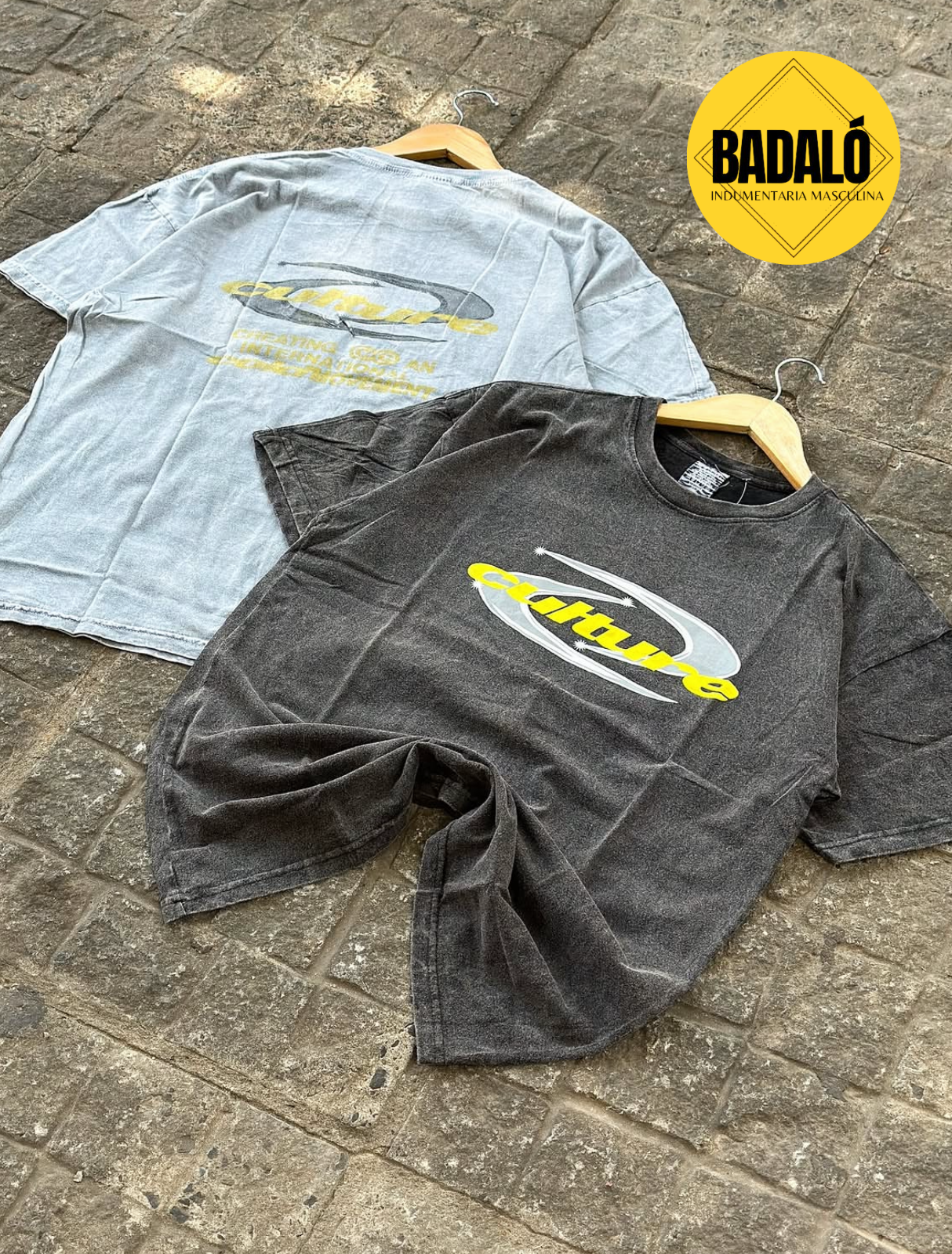 remera gris y negro culture algodon