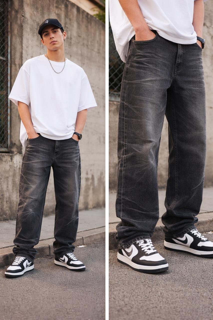 Jeans baggy bordado duki color negro despintado