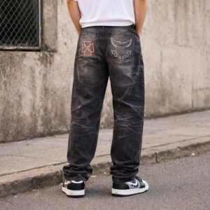 Jeans baggy bordado duki color negro despintado