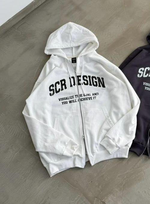 Campera cierre doble carril frizado estampado Blanco