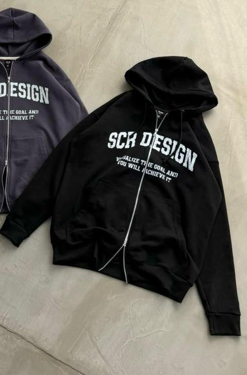 Campera cierre doble carril frizado estampado Negro