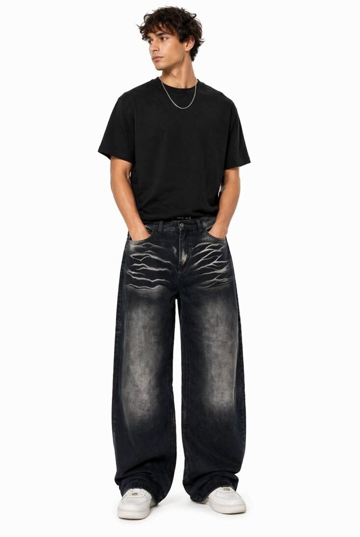 Jeans baggy negro desgastado/ COD 324