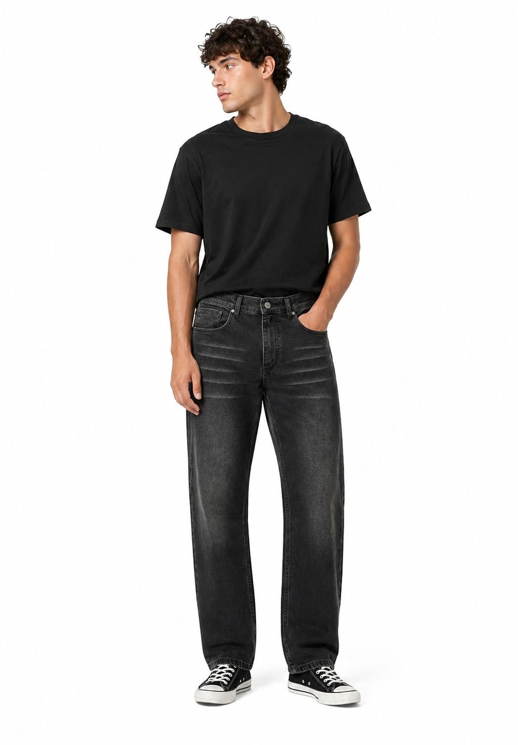 Jeans MOM negro despintado liso / COD 327