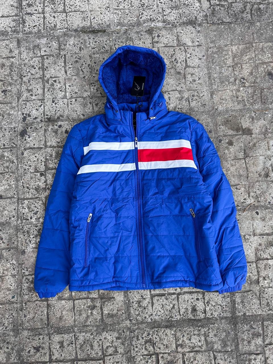 Campera inflable con piel por dentro tricolor lineas finas/ COD 337